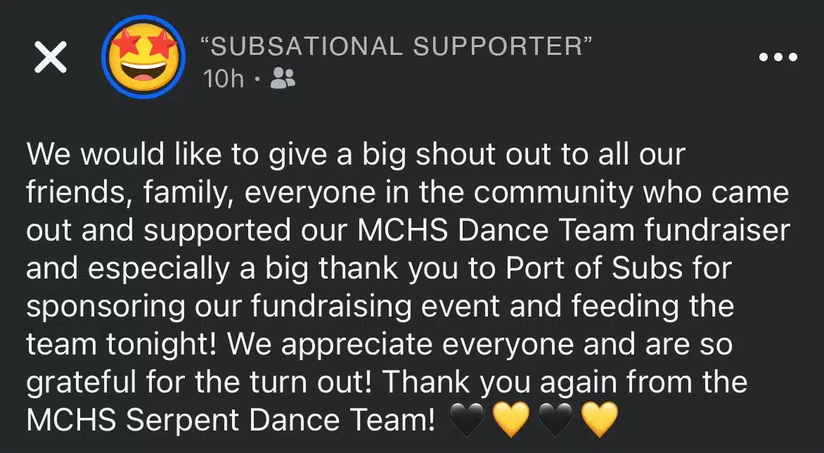 Port of Subs Hawthorn Dance Team Fundraiser